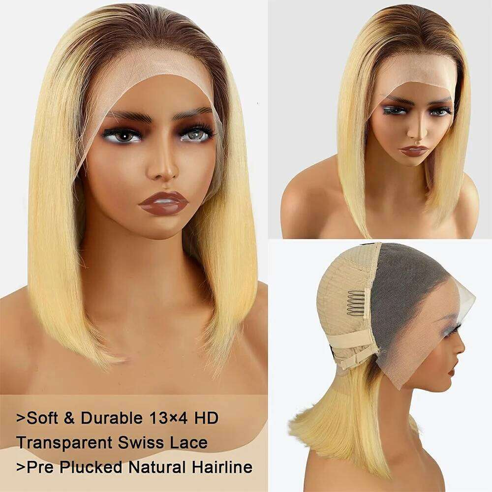 Bob 13X4 13X6 HD Lace Front Wig Human Hair 16 Inch 200% Density 613 Short Straight Blonde Wigs For Black Women