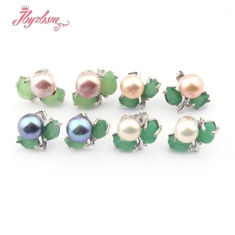 6mm Round Pink White Natural Freshwater Pearl Green Leaf Gorgeous Cute Stud Earrings 1 Pair Party Anniversary Minimalist Jewelry 250805