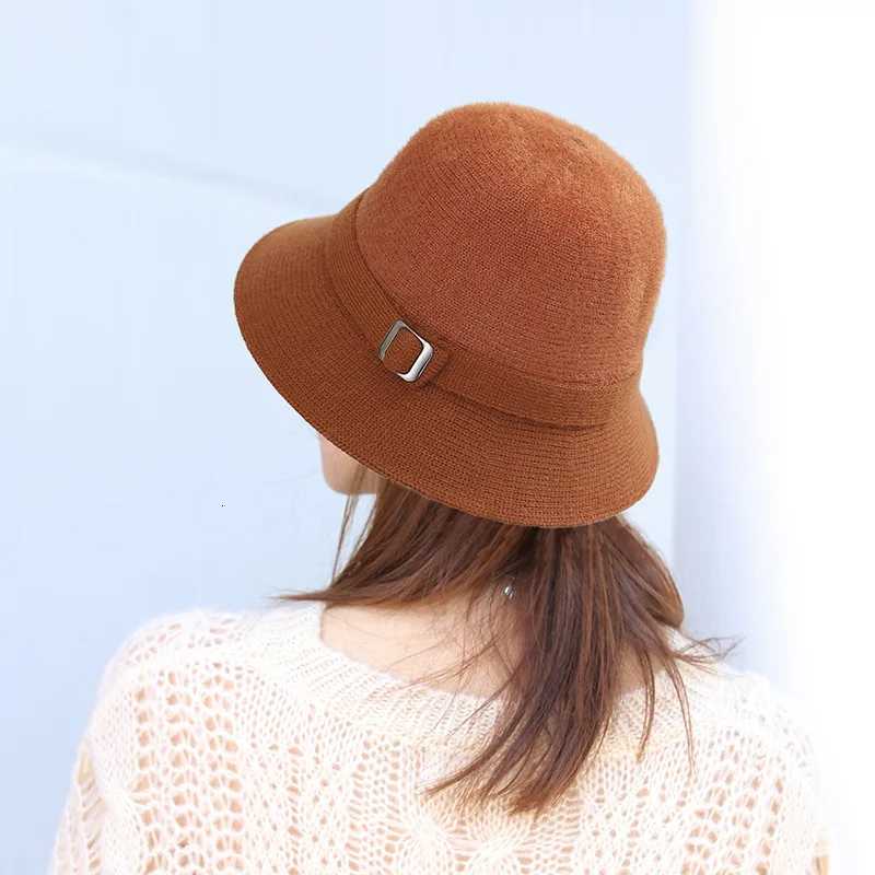 Womens Autumn Winter Knitted Bucket Hat Solid Color Faux Mink Cashmere Blend Literary Versatile Sunshade Daily Outdoor Wear XJ250807