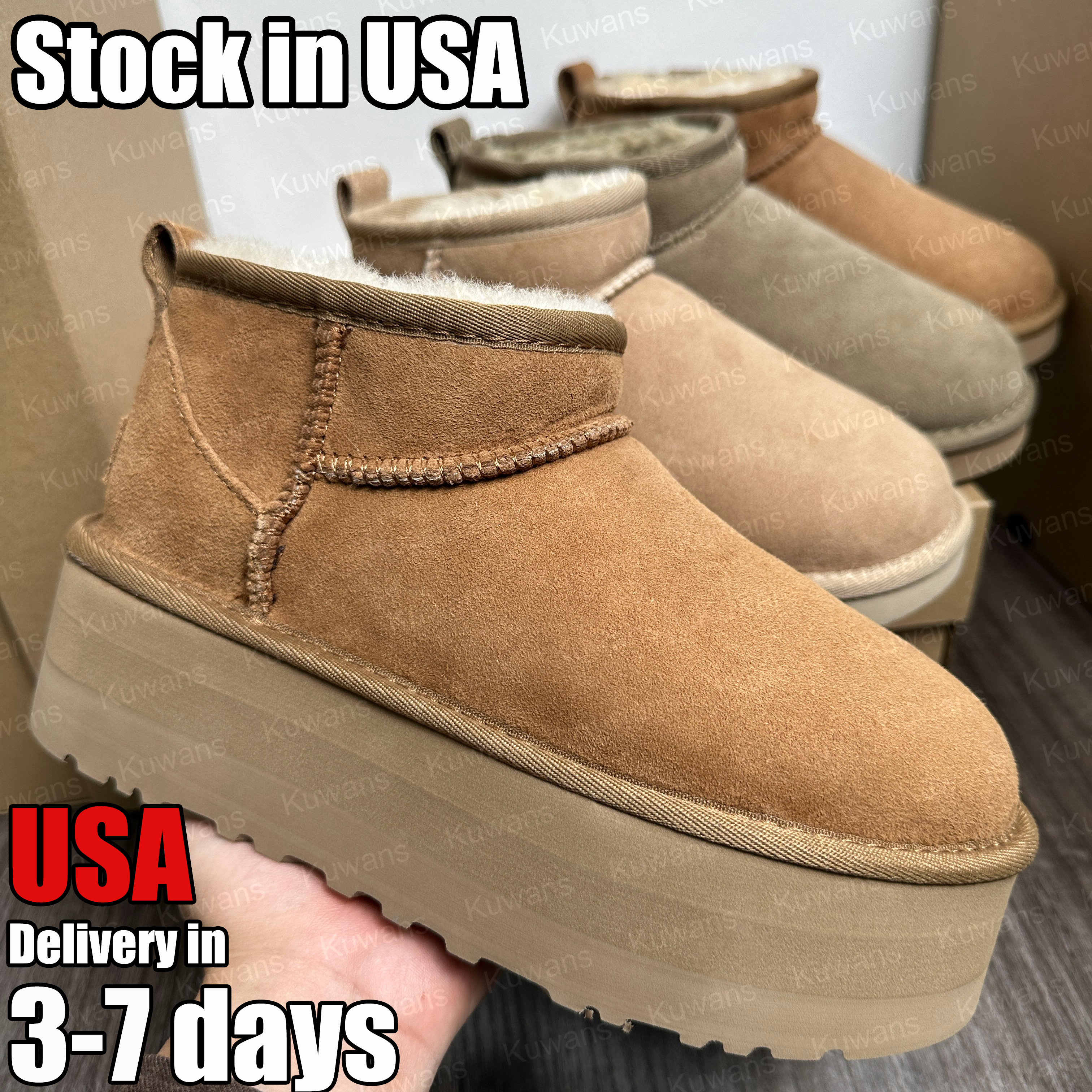 Designer Classic Ultra Mini Boots Snow Boot Platform Short Women Men Fur Sheepskin Tasman Tazz Chestnut Sand Mustard Seed boot Winter Furry
