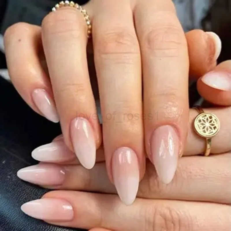 24PCS Press on Nails Short Almond Medium Fake False Nails With Glue Acrylic Nail Art Nails for Women Girls Almond Nude Gradient Z250807