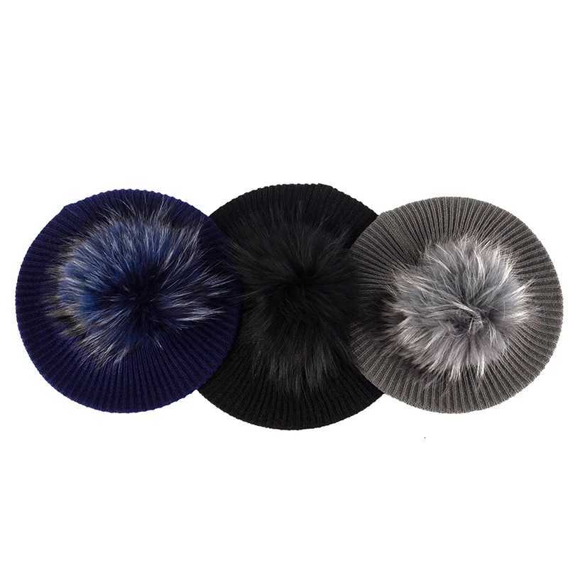 Womens Knitted Elegant Berets Soft With Real Pompom Female Artist Fashion Retro Hats La Solid Color French Simplicity Cs XJ250807