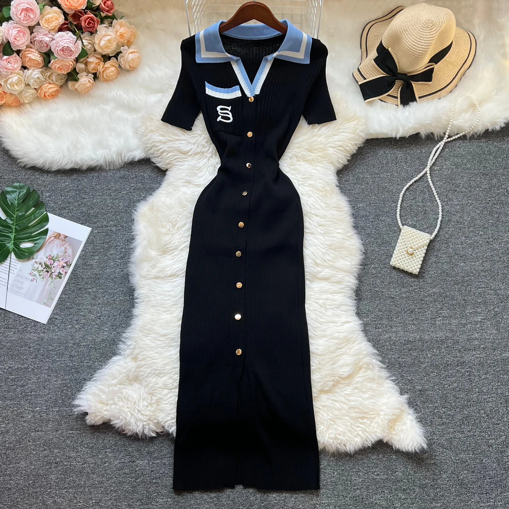YuooMuoo Fashion Summer Knitted Dress Women Y2K Embroidery Long Bodycon Sweater Dress Streetwear Lady Vestidos 250806