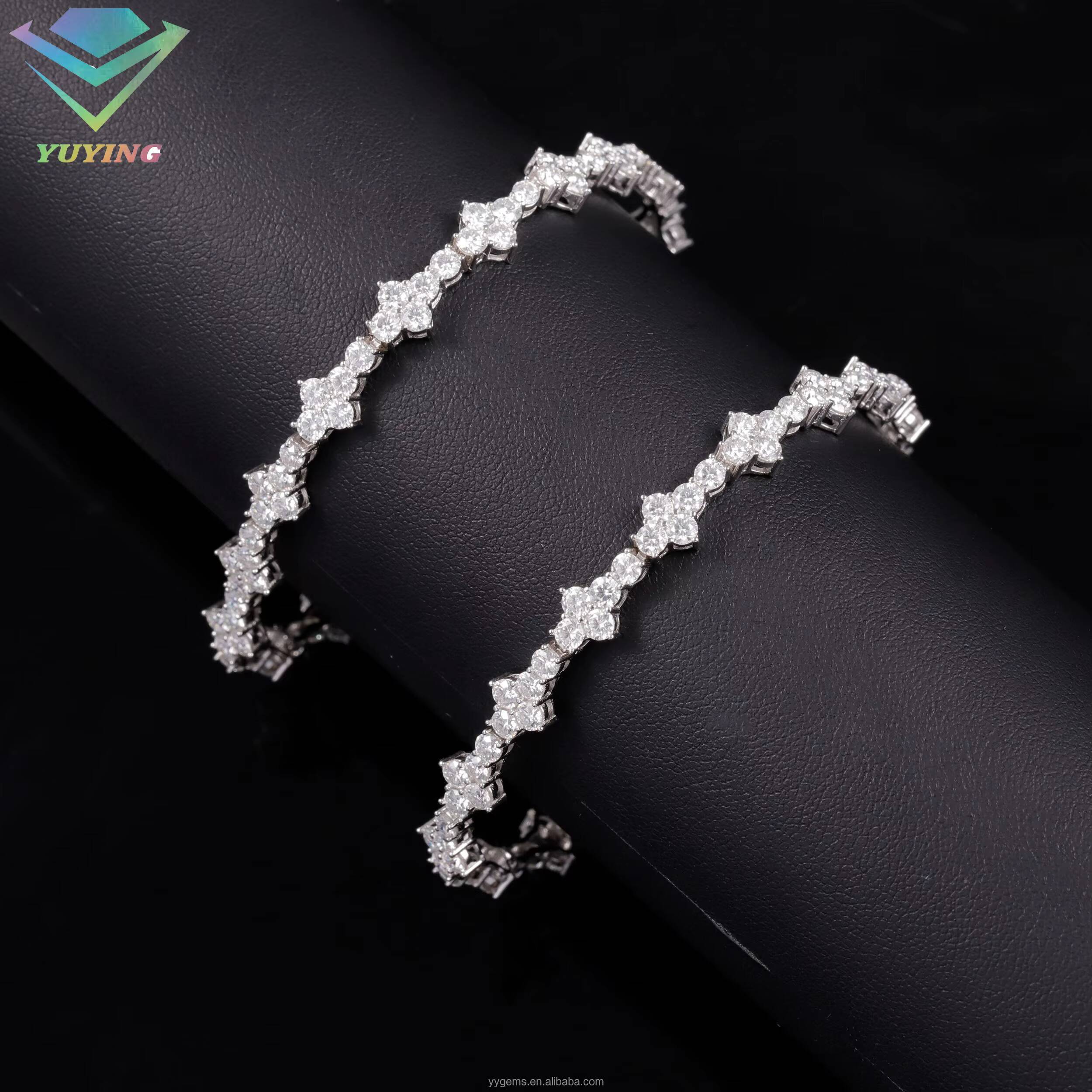 RTS White Gold Plated Cross Moissanite Tennis Chain Bracelet Cuban Chain S925 Silver Fashion Jewelry Men Women Bracelet