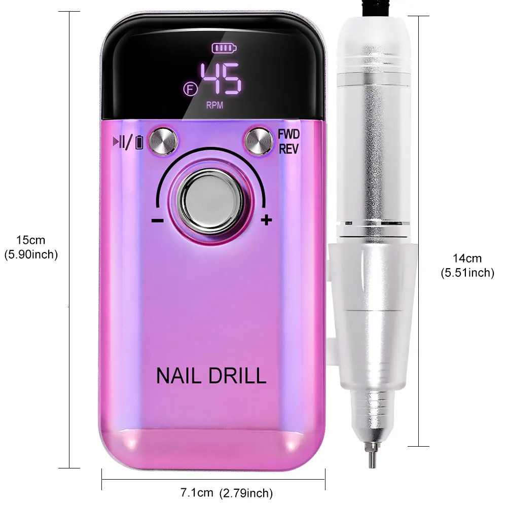 Professional 45000RPM Electric Portable Nail Drill Machine Rechargeable Low Noise Nail Sander File for Manicure Salon Tool 250807