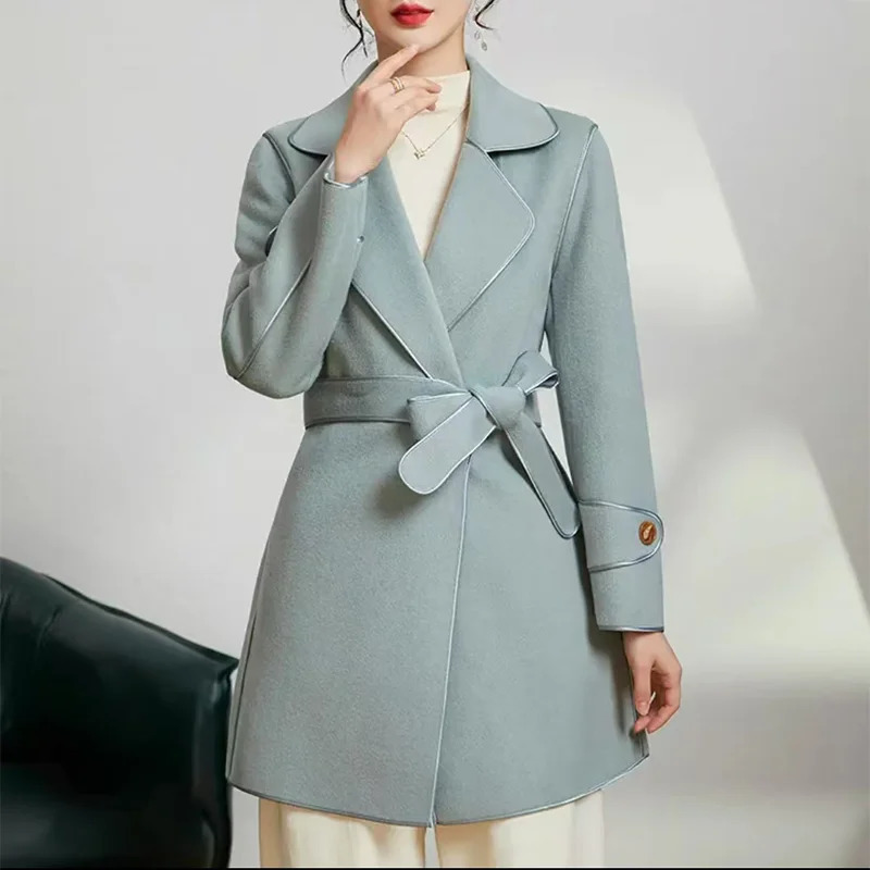 High-End Double-Sided Woolen Coat Womens Fashionable Autumn Winter Style Korean Version Medium-Length Trendy Outerwear 250805