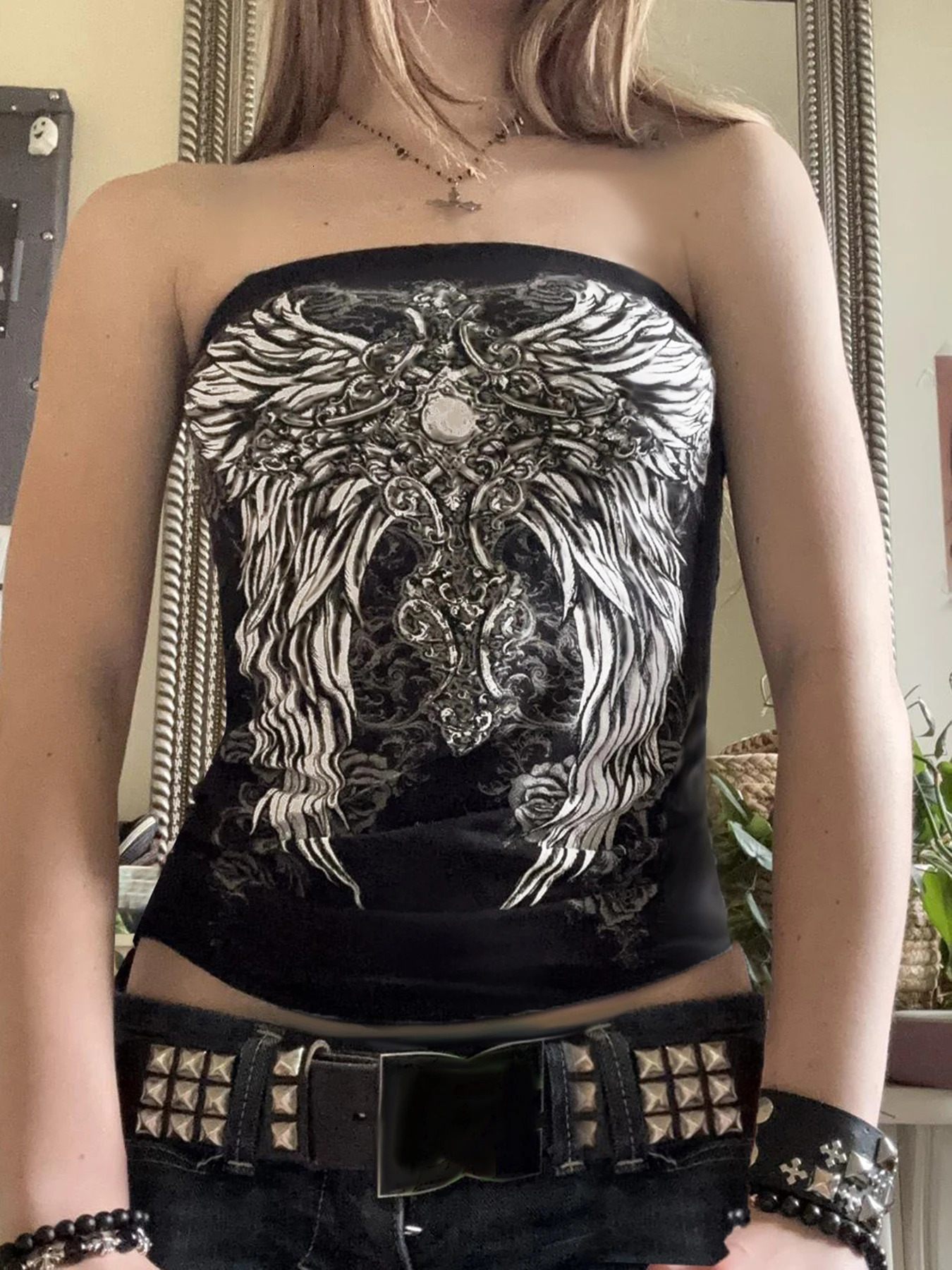 Cuteandpsycho Y2K Sexy Graphic Print Tube Tops for Women Fashion Harajuku Gothic Cute Shirts Slim Streetwear Bodycon 90s Camis 250807