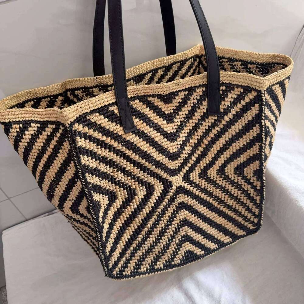 Trendy Women Woven Shoulder Summer Hollow Out Straw Hand-Held Tote Bag Large Capacity Beach Vacation Shopping Bags 20250805