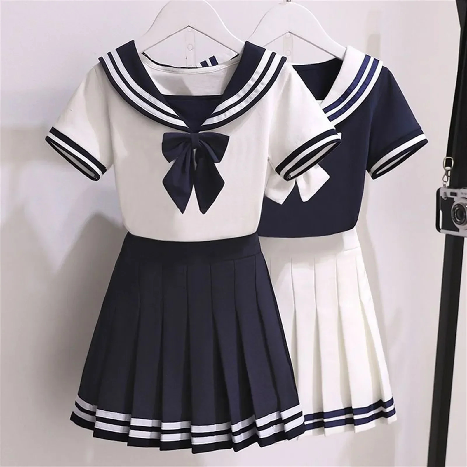 Black White JK Uniform Summer Short Sleeve ShirtPleated Skirts Japanese School Uniforms 410T Girls Sailor Sets COS 250729