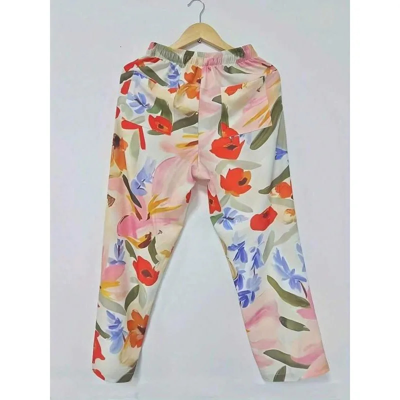 Plus Size 1XL5XL Womens Summer Fashion Printed Straight Pants Vacation Style Trousers 250805