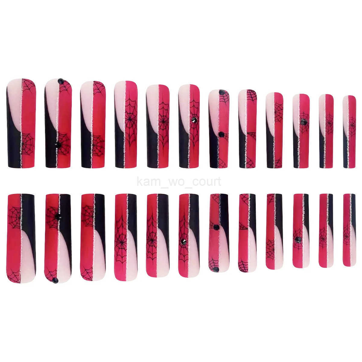 24pcs Extra Long Ballet Fake Nails Red Black Color Decoration False Nails Full Cover Wearable Halloween DIY Press On Nails M250807