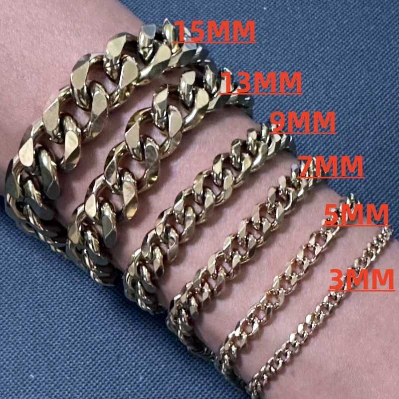 3MM-15MM Thick Stainless Steel Cuban Chain Bracelet For Men Adjustable Size Trend Accessory Jewelry Hand Chains Male W250807