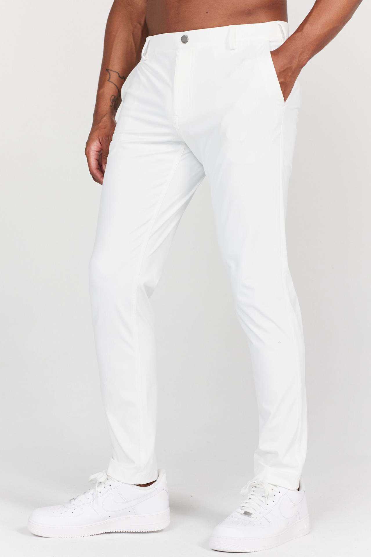 2024 New Style European and American Four-Season Slim Fit Men's Casual Solid Color Real Back Pocket Long Pants