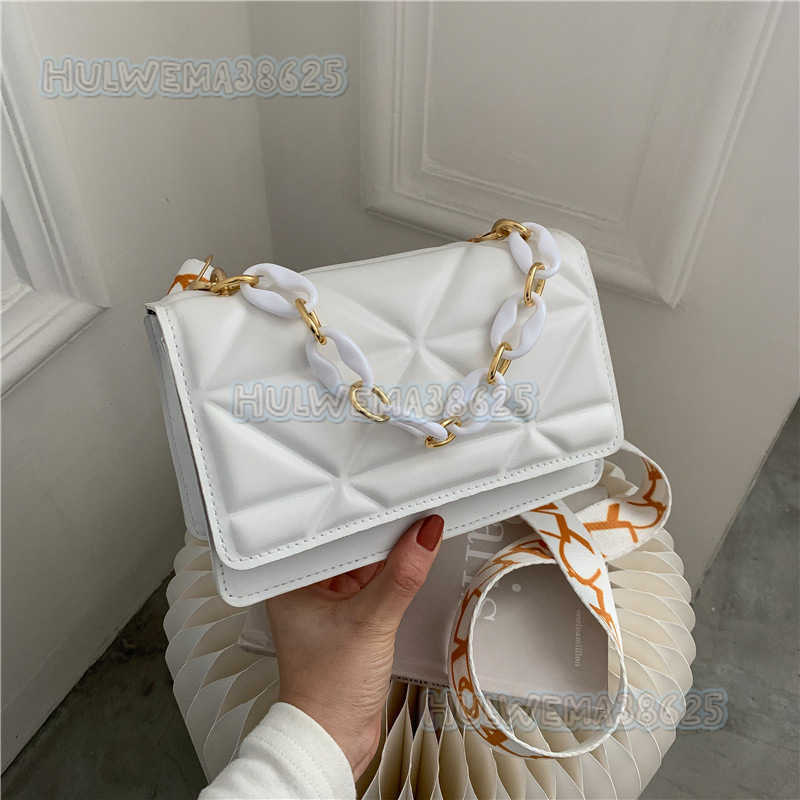 Textured Bag for Women 2025 New Trendy Fashion Celebrity Small Square Bag Versatile Wide Strap Crossbody Chain Bag H250806