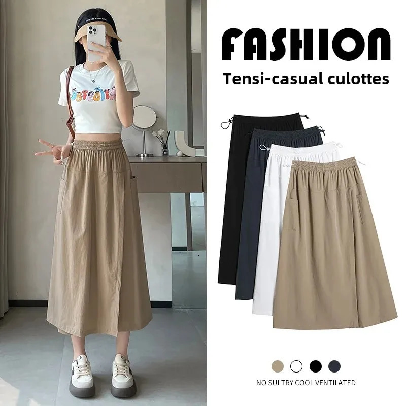 Plus Size High Waist A Line Mini Skirt Wide Leg Pants Quick Dry Womens Workwear Trousers Summer Arrival plus Casua 250805