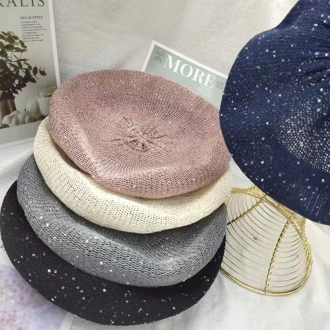 2023 Summer Fashion Beret for Women with Breathable Linen Sequin Design Thin Literary Temperament Artist Hat Mushroom Hat XJ250807