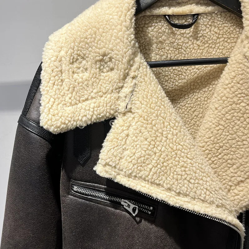 BSK TRAF autumn and winter womens fashion classic style lapel loose zipper decoration warm lamb fur jacket 250804