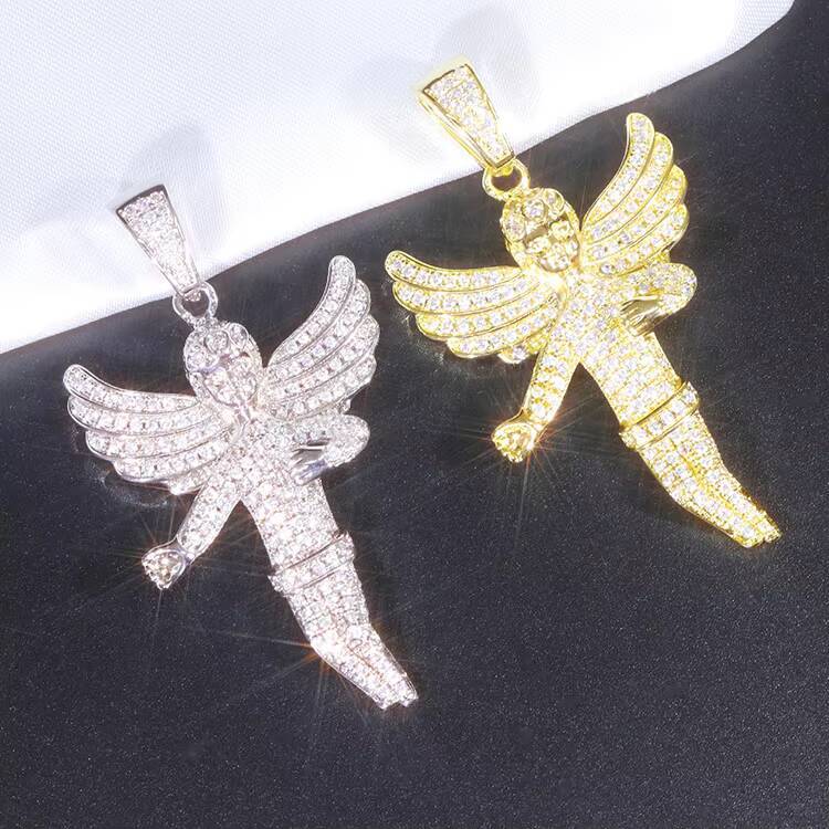 Hot Sale Cupid Pass Diamond test RTS Angel Pendants 925 Solid Silver with VVS Moissanite Diamonds Angel Pendants for Necklace