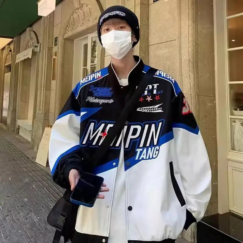 American street motorcycle men baseball uniform jacket loose retro racing suit vintage couple bomber jacket 250805