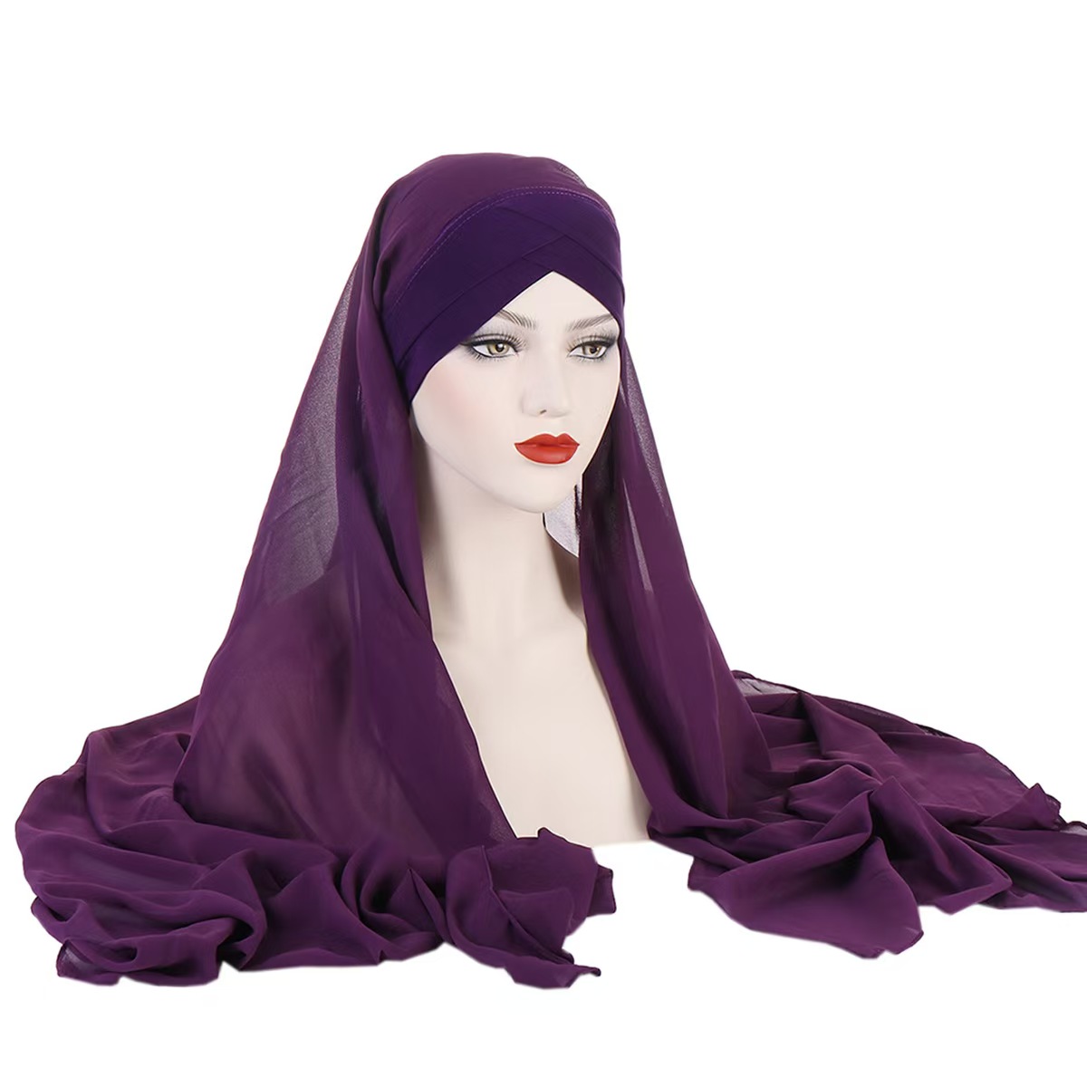T1411 New convenient chiffon headscarf all seasons solid color chiffon scarf