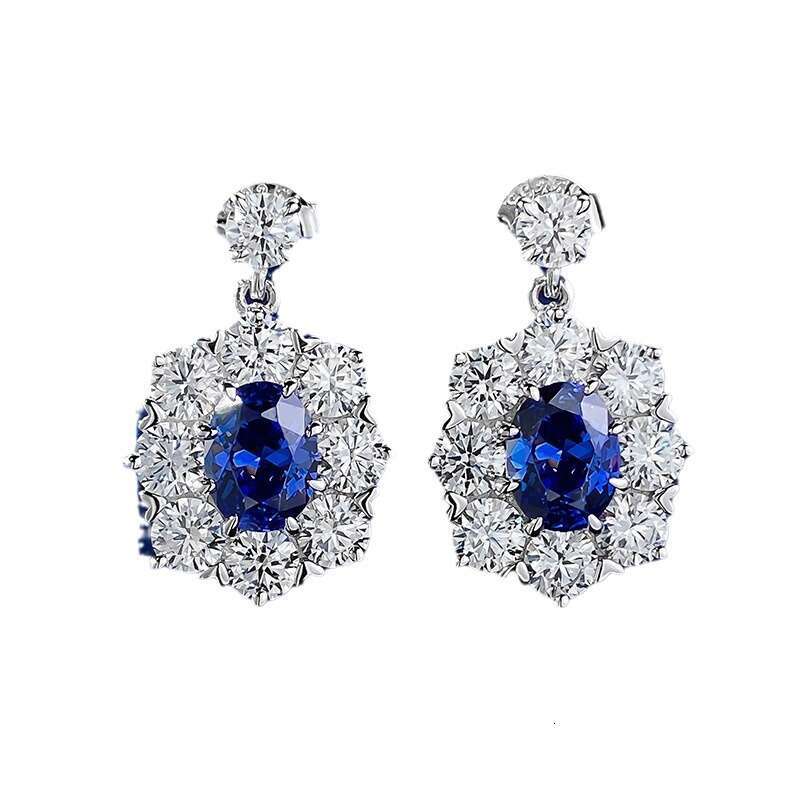 Mujing Jewelry Live New S Sier 6*8 Oval Tanzanite Blue for Women Fashion Colorful Gemstone Earrings