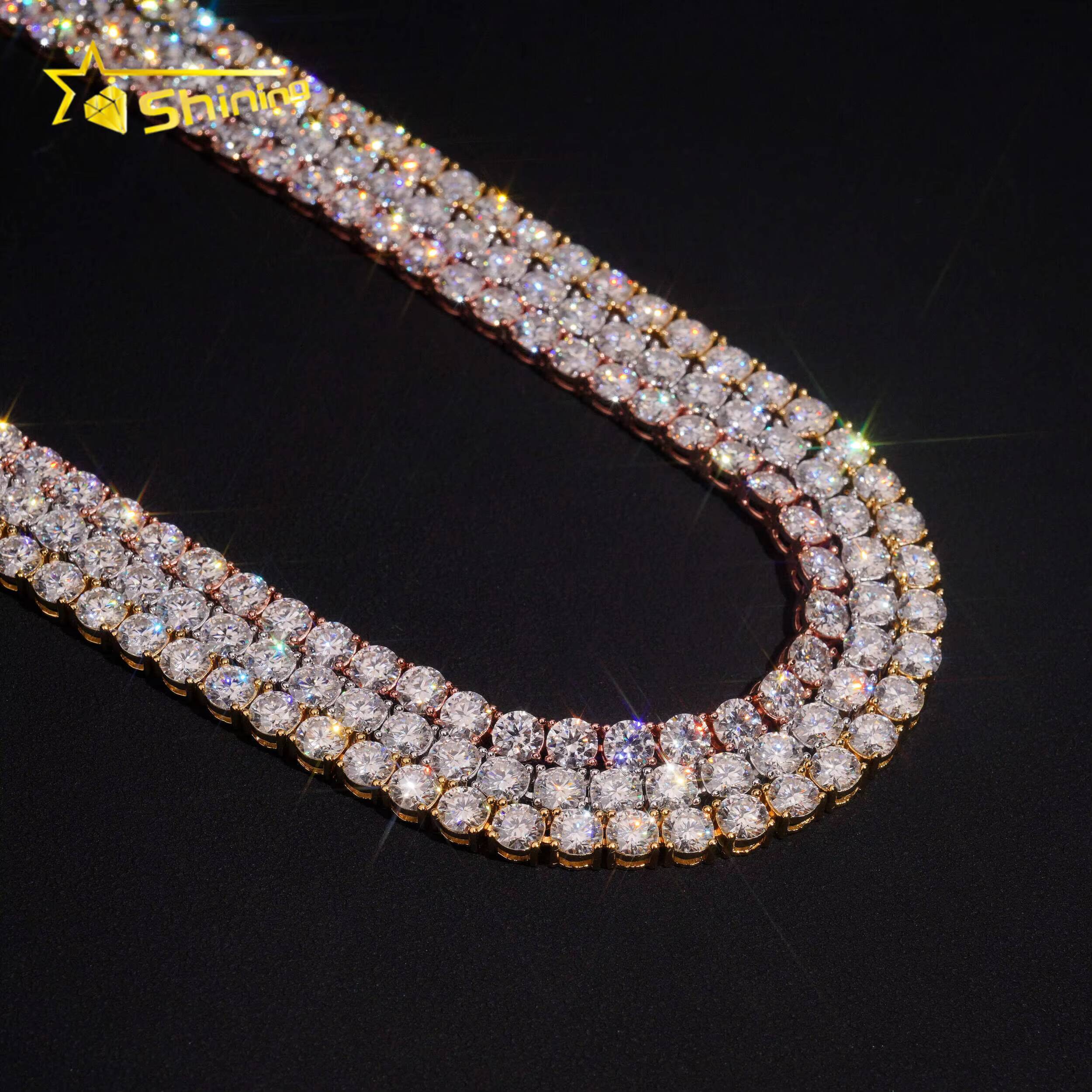 Hot Sale Cheapest Tennis Chain VVS Moissanite 925 Sterling Silver Gold Plated Pass Diamonds Test Sparkling Tennis Necklace RTS