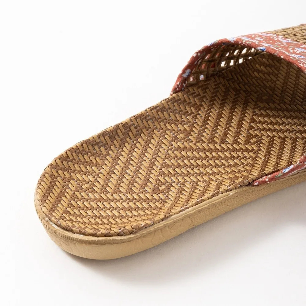 Fashion Breathable Straw Plaited Slippers Flower NonSlip Linen Shoes EVA Bottom Home Indoor 250801
