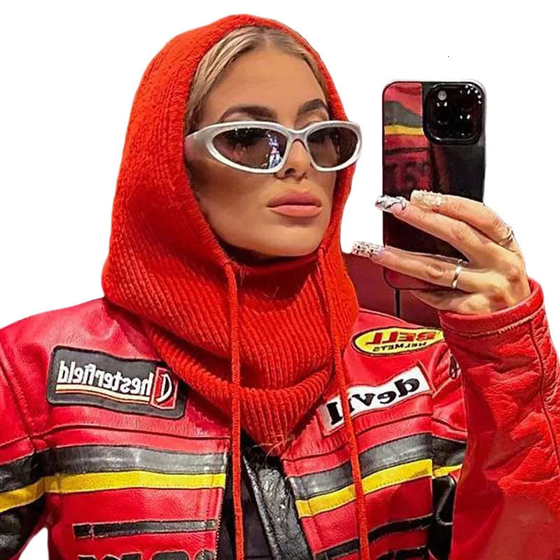 Winter Balaclava Hat for Men Women Knitted Hooded Cap Outdoor Windproof Drawstring Hat Neck Beanie Capofficial website 250805