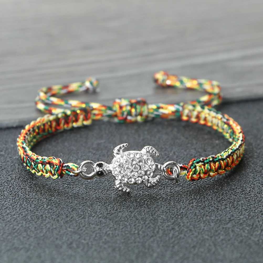 Vintage Crystal Turtle Pendant Braided Bracelet Colorful String Bangles Chain Jewelry Couple Bracelet Gift for Friend W250807