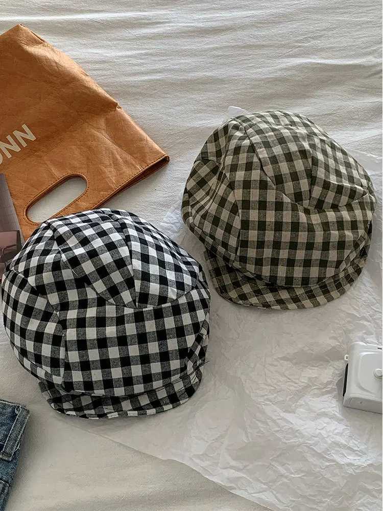 Summer Plaid Berets Women Simple Adjustable Beret Hat Outdoor Travel Octagonal C XJ250807