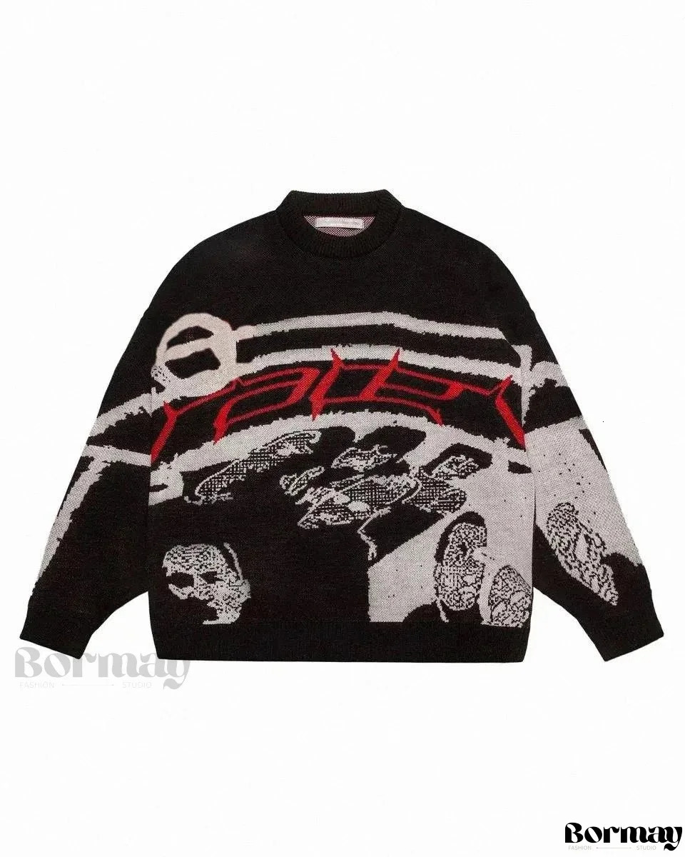 Womens Knitted Pullovers Sweaters Creative Stripes top Maiden Oversized Harajuku streetwear O Neck Knitwear Clothing Y2K 250806