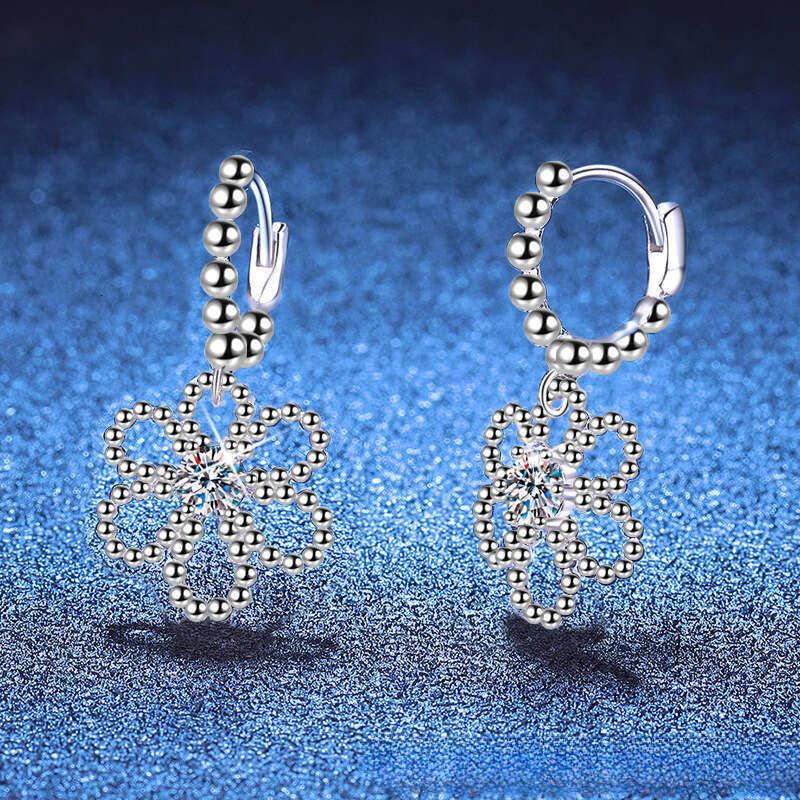 Iced Out VVS D Color Moissanite French Five-Petal Flower Camellia Earrings for Women