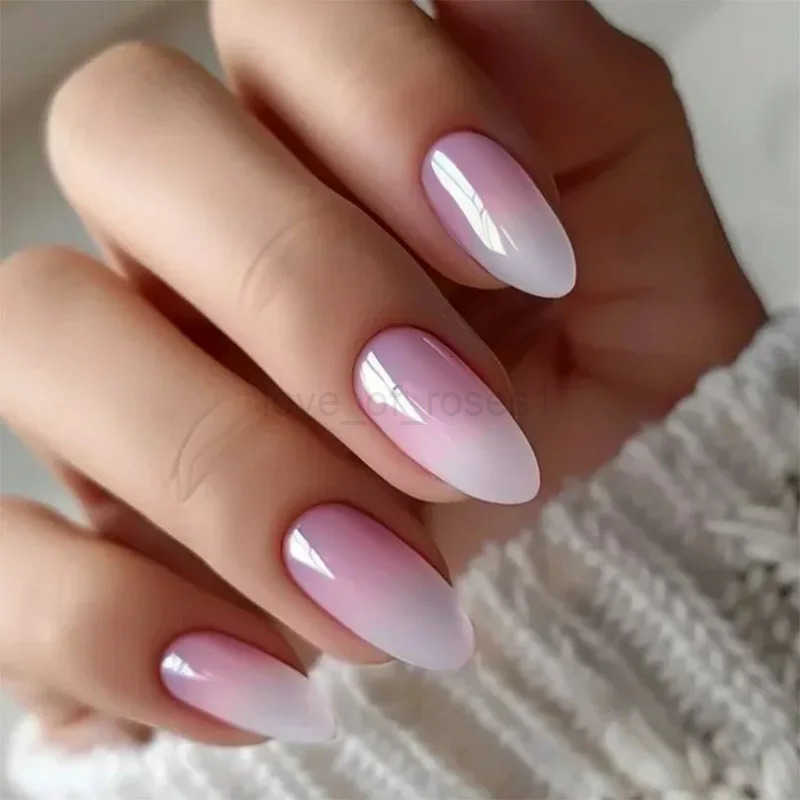 24pcs Simple Almond False Nails Sets Blush Design Press on Nails Art Detachable Short Oval Fake Nails with Jelly Glue Manicure Z250807