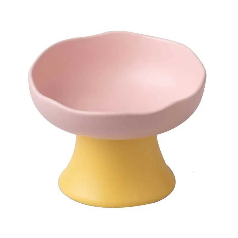 Cute Dog Accessories Jelly Color Ceramic Pet Food Bowl Large Capacity High Foot Neck Protection Safe Durable Feeder for Cat Dog Y250806