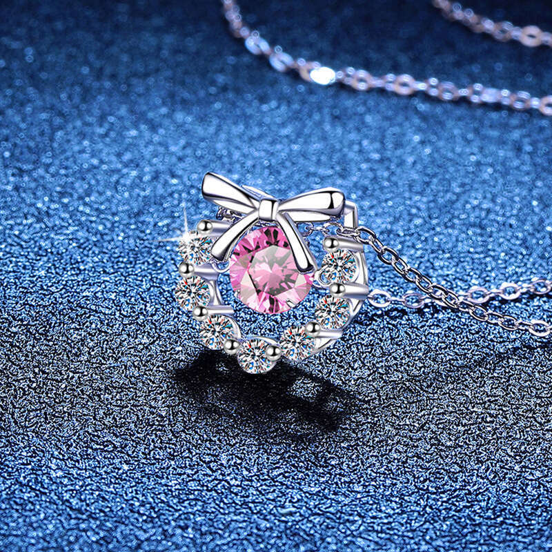 Sier American Colorful 1 ct Dynamic Bowknot Versatile Moissanite Necklace