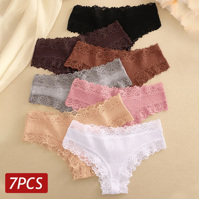 7PCSSet Women Sexy Lace Panties Seamless Cotton Brazilian Girls Breathable Low Rise Underwear Female Soft Lingerie 250807