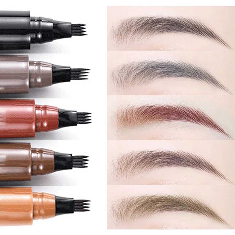 5 Colors 1pc Waterproof Eyebrow Pen 4 Split Tip Eyebrows Pen Eyebrow Tattoo Pen Waterproof Liquid Black Eyebrow Makeup Pencil W250807