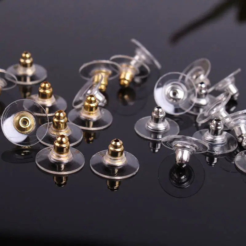 100pcs DIY Craft Accessories Silicon Stud Earring earrings Back Stoppers Ear Post Nuts Jewelry Findings Components Gold and Silv 250804