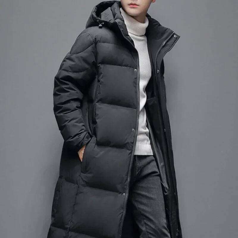 Gmiixder Unisex Warm Down Men's Thick Hooded Solid Zipper Parkas Women's Over-the-Knee Extra Long Winter Padded Jacket