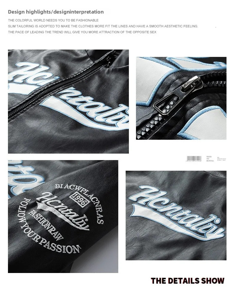 Spring and autumn ruffian handsome jacket mens leather jacket mens coat contrast color racing suit Hong Kong style jacket men 250805