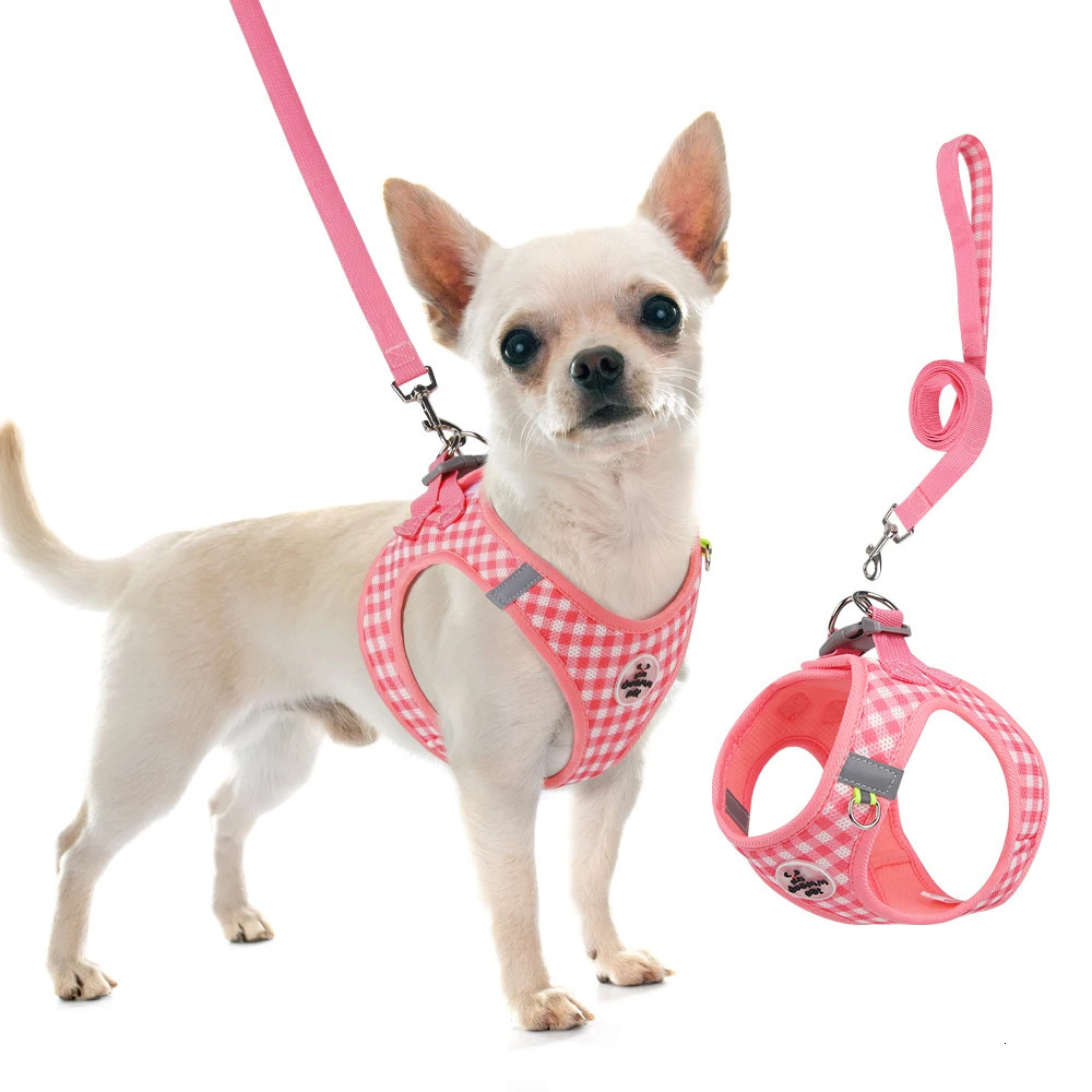Kitten chest Strap Fresh plaid kitten leash anti-break Adjustable reflective pet chest strap Small dog kitten chest back 250805
