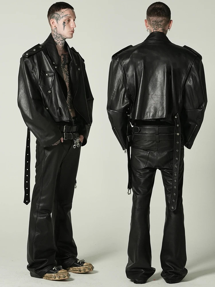 Mauroicardi Spring Autumn Cool Short Oversized Black Pu Leather Biker Jacket Men Long Sleeve er Unisex Clothes 250805