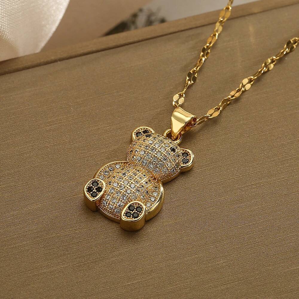 Vintage Little Bear Pendant Necklaces For Women Girls,Glamorous Design With AAA Cubic Zirconia ,Delicate Party Vacation Jewelry Jewelry for Women