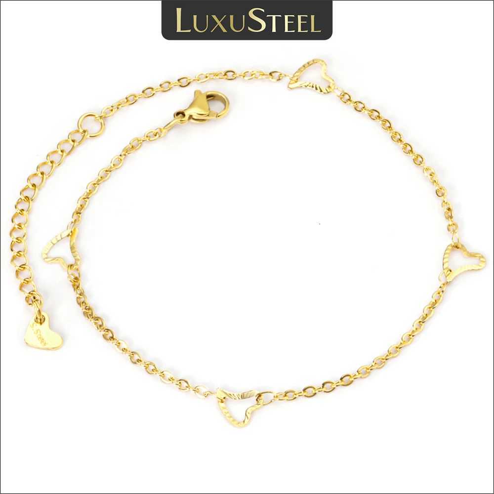 LUXUSTEEL Golden Color Heart Charm Anklets For Women Trendy Stainless Steel Anklet Daily Summer Beach Accessories Y250805