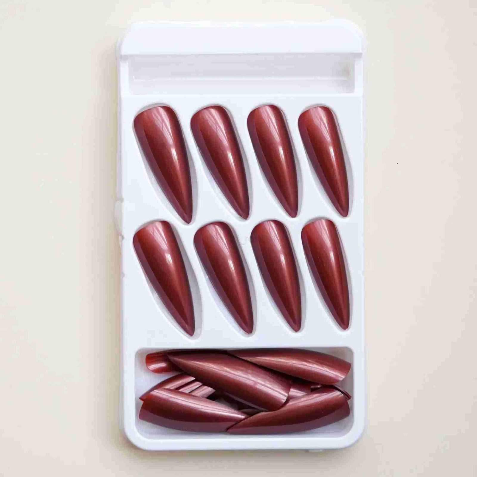 24pcs Super Long Stiletto Fake Y2K Nails Press On Vintage Wine Red False Nails With Designs Full Cover Fashion Almond Nail Tips Z250807