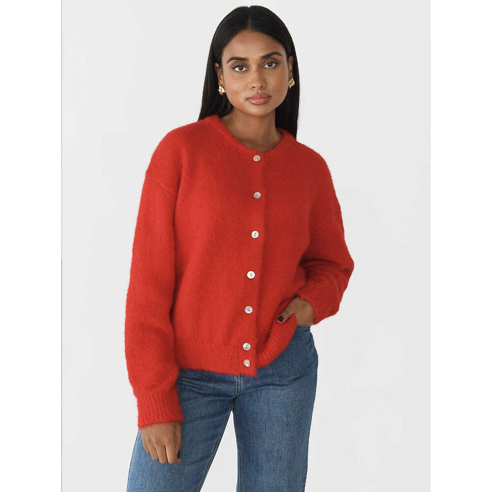 White Soft Knit Cardigan For Women With Shell Buttons, Gray Wool Sweater Coat, Ins Style B5 h7