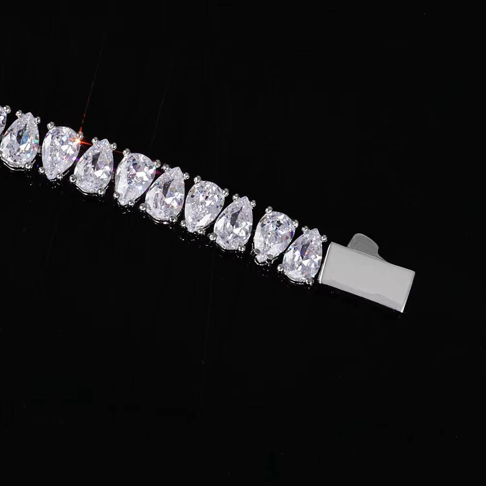 Silver Plated Hiphop Jewelry Teardrop Shaped Diamond Tennis Chain Bracelet Iced Out Cubic Moissaniteia Womens Tennis Bracelet