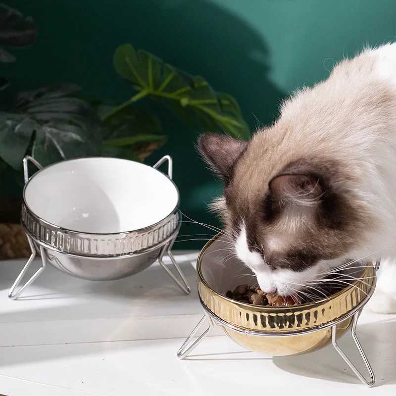 Fashion Pet Bowls Food Water Feeder with Raised Stand Protection Cervical Ceramics Non-slip Cat Bowl Dog Bowl Cat Dogs Feeder Y250806