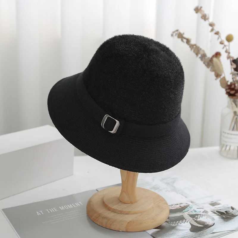 Womens Autumn Winter Knitted Bucket Hat Solid Color Faux Mink Cashmere Blend Literary Versatile Sunshade Daily Outdoor Wear XJ250807