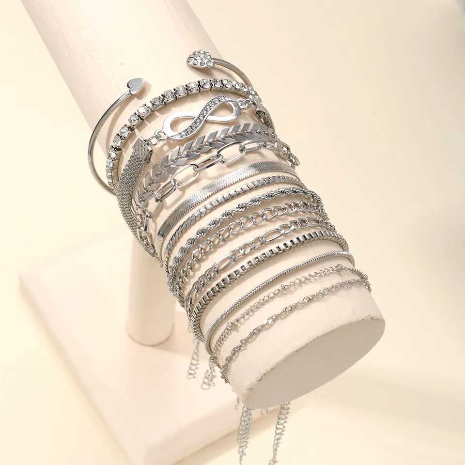 14Pcs/Set Bohemian Multi-layer Chain Bracelets for Women Retro Minimalist Metal Thick Twist Cuban Chain Bracelet Summer Jewelry W250807